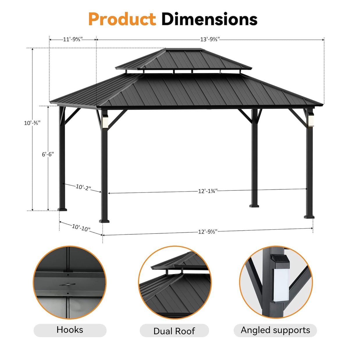 Alora Luxury Double Roof Hardtop Aluminum Gazebo With Decor Hooks, Mosquito Nettings, And LED Lights (SAK91824)