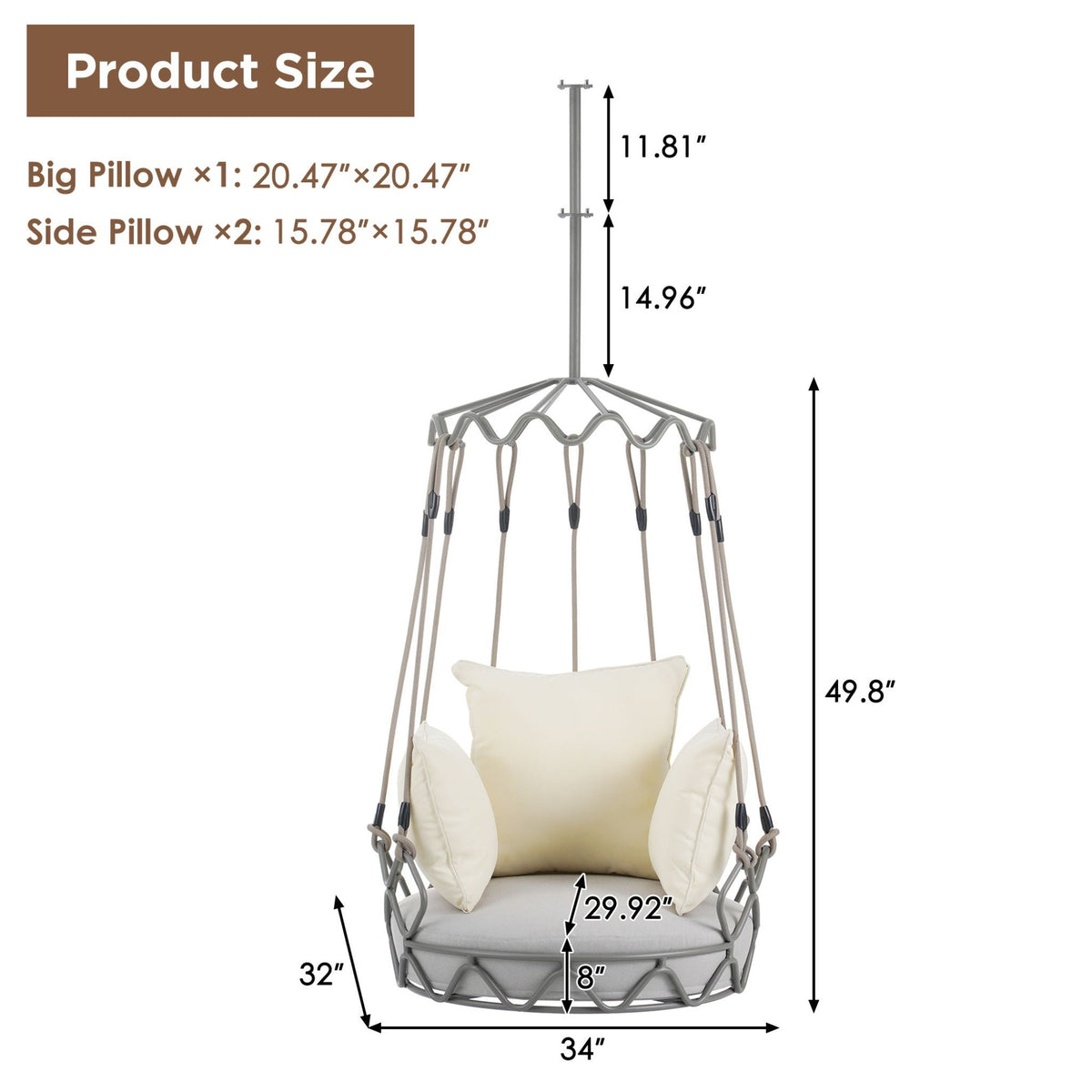 Alora Luxury Outdoor Hanging Basket Porch Swing Chair With UV Resistant Cushions (SAK95678)