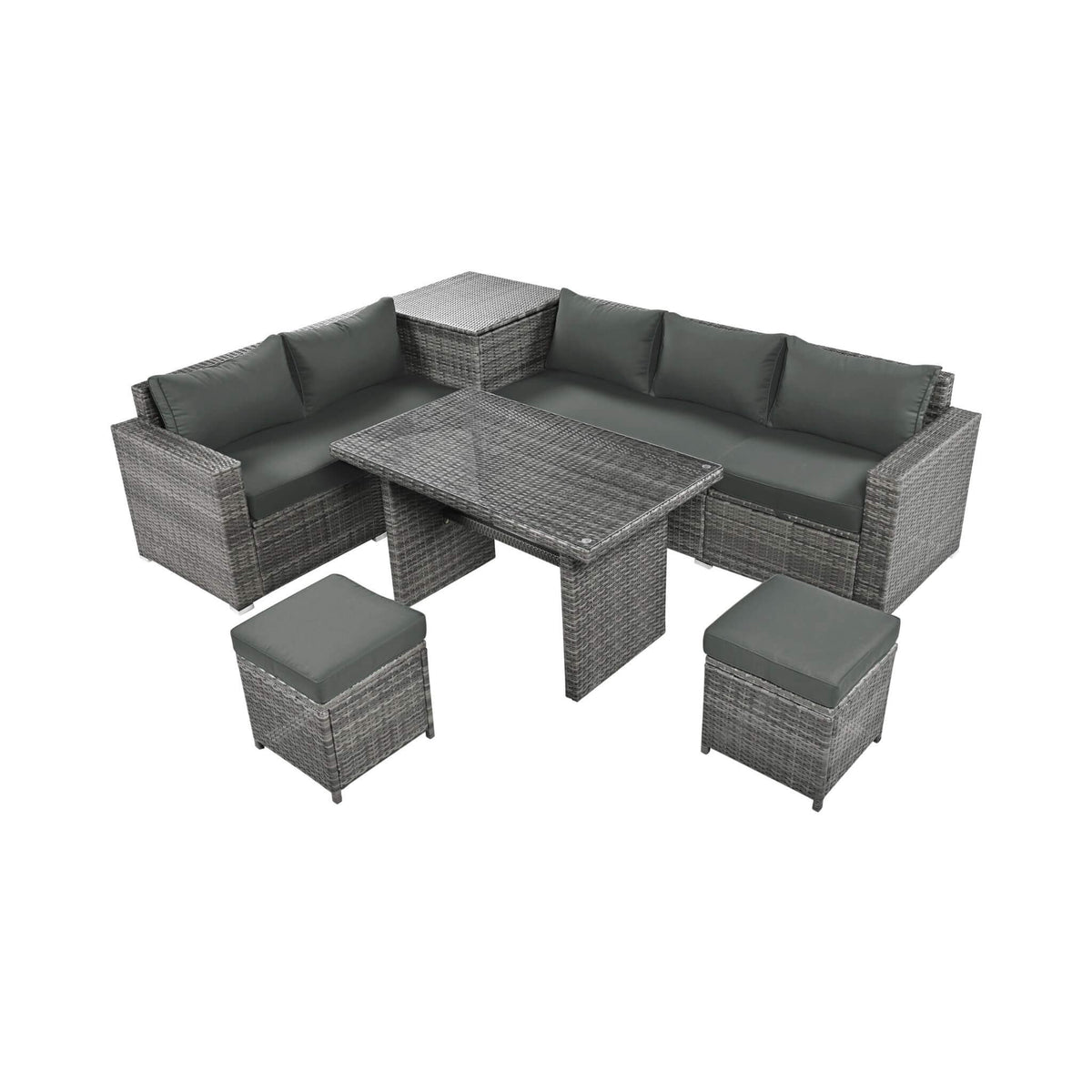 Alora Outdoor 6-Piece All-Weather PE Rattan Sofa Set With Adjustable Seat, Storage Box, Removable Covers, And Tempered Glass Table Top (SAK37221)