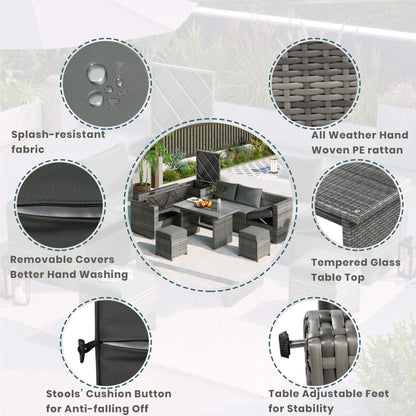 Alora Outdoor 6-Piece All-Weather PE Rattan Sofa Set With Adjustable Seat, Storage Box, Removable Covers, And Tempered Glass Table Top (SAK37221)