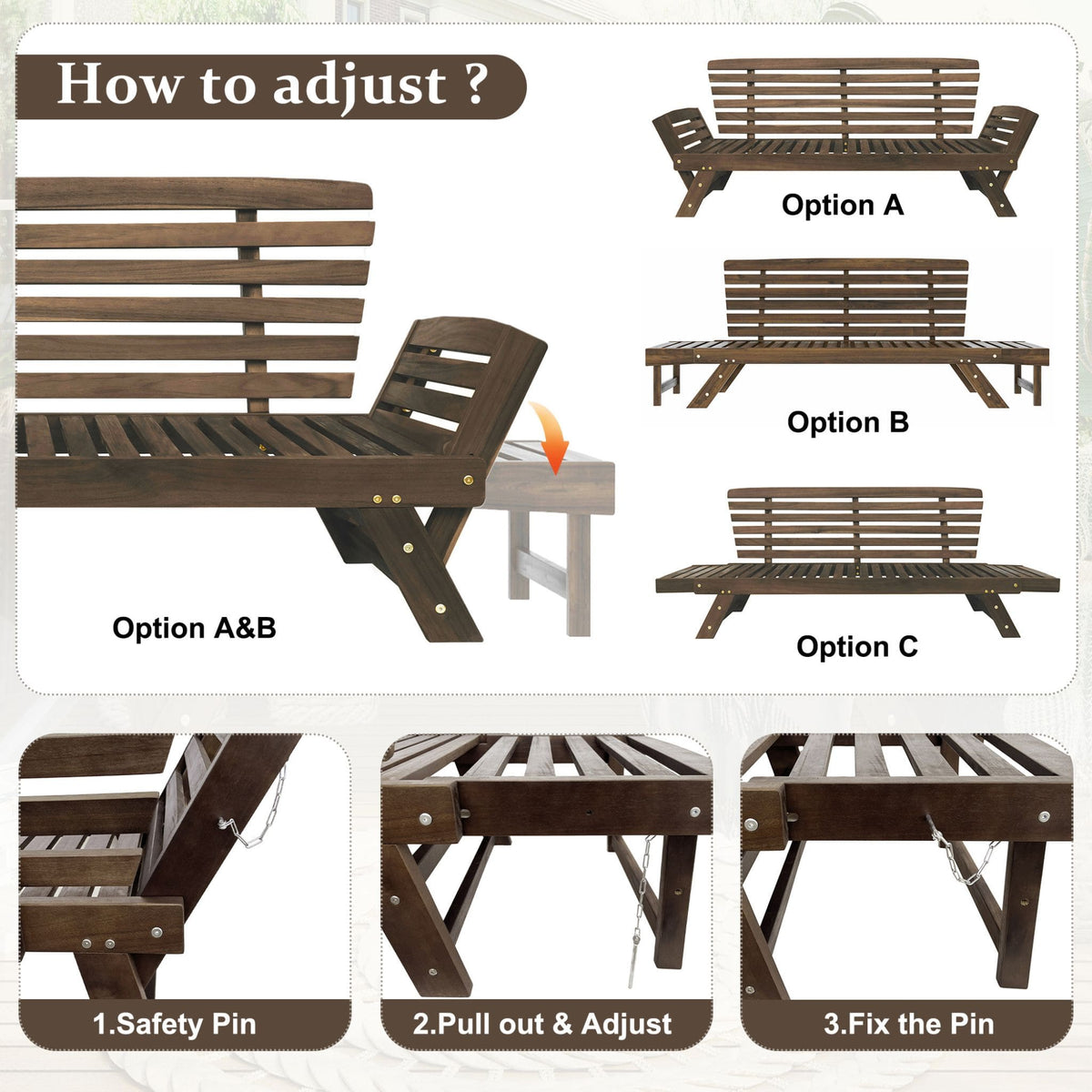 Alora Outdoor Adjustable Wooden Patio Daybed Sofa With Cushions (SAK41345)