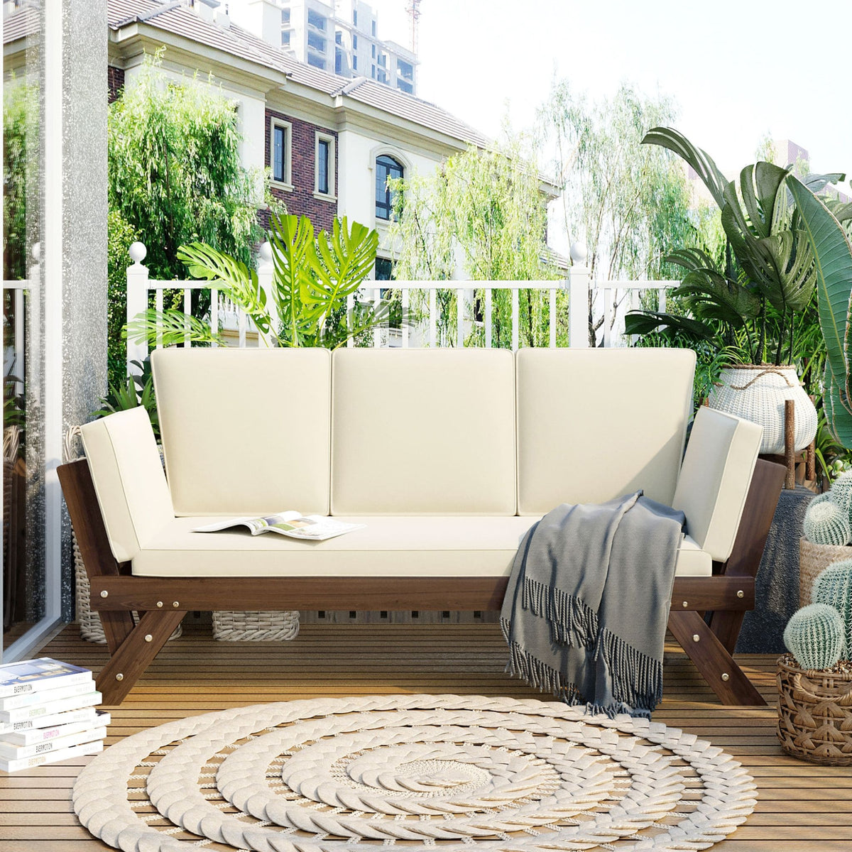 Alora Outdoor Adjustable Wooden Patio Daybed Sofa With Cushions (SAK41345)