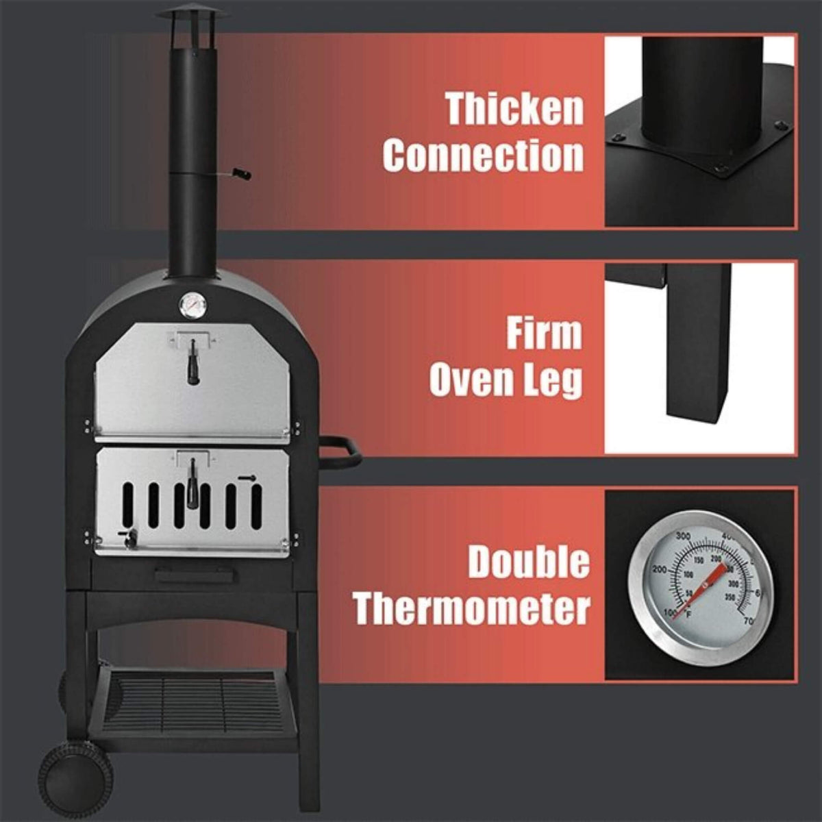 Portable Outdoor Wood Fired Pizza Oven W/ Pizza Stone & Waterproof Cover (SAK82635)