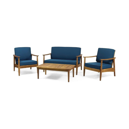 Alora Premium 4-Piece Wooden Outdoor Patio Conversation Seating Set With Cushions (SAK31469)