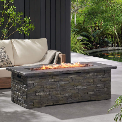 Alora Premium 56" Outdoor Rectangular Concrete Propane Fire Pit W/ Faux Stone Pattern, 50K BTU (SAK31845)