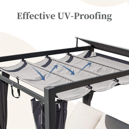 Alora Premium Aluminum Outdoor Patio Daybed With Retractable Canopy And Double Chaise Lounge (SAK17682)