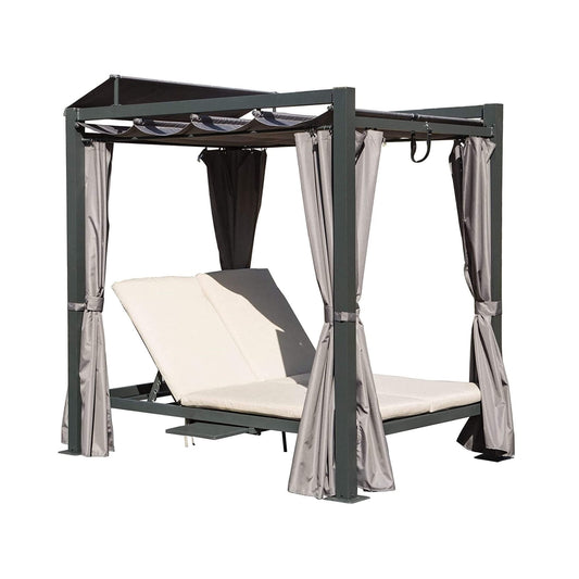 Alora Premium Aluminum Outdoor Patio Daybed With Retractable Canopy And Double Chaise Lounge (SAK17682)