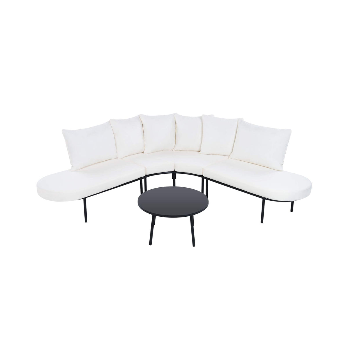 Alora Premium Half-Moon 6-Person Curved All-Weather Outdoor Furniture Sofa Patio Set With Coffee Table And Cushions (SAK76332)