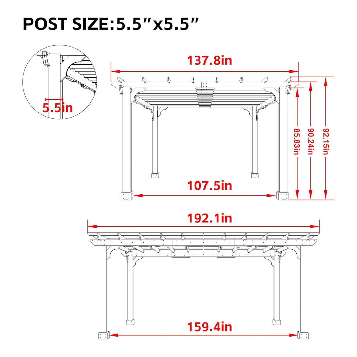 Alora Premium Outdoor Cedar Wood Pergola With Slatted Roof (SAK87024)