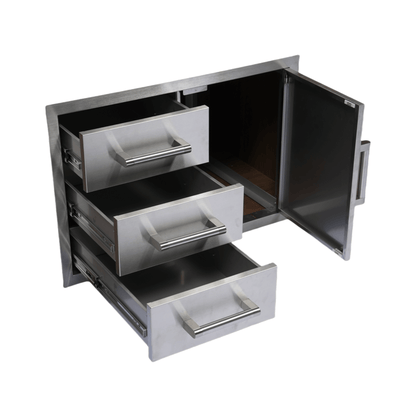 Premium Outdoor Kitchen With 32-Inch 60K BTU Built-In Stainless Steel LPG Gas Grill, Door And Drawer Combo And Stainless Steel Ice Box (SAK98661)