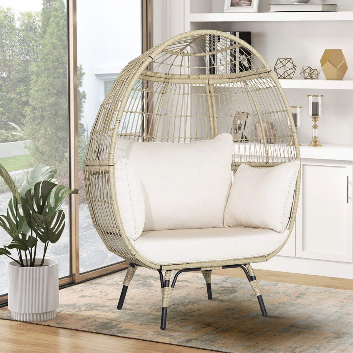 Alora Premium 57-Inch Oversized Rattan Patio Egg Lounge Chair Basket With Cushions (SAK91684)