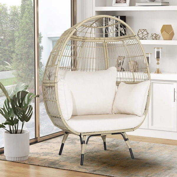 Alora Premium 57-Inch Oversized Rattan Patio Egg Lounge Chair Basket With Cushions (SAK91684)