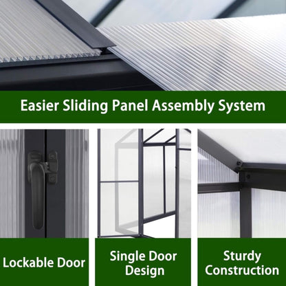 [06X12FT] Premium Polycarbonate Gray Walk-In Greenhouse Kit With Adjustable Vent And Lockable Door (SAK35264)