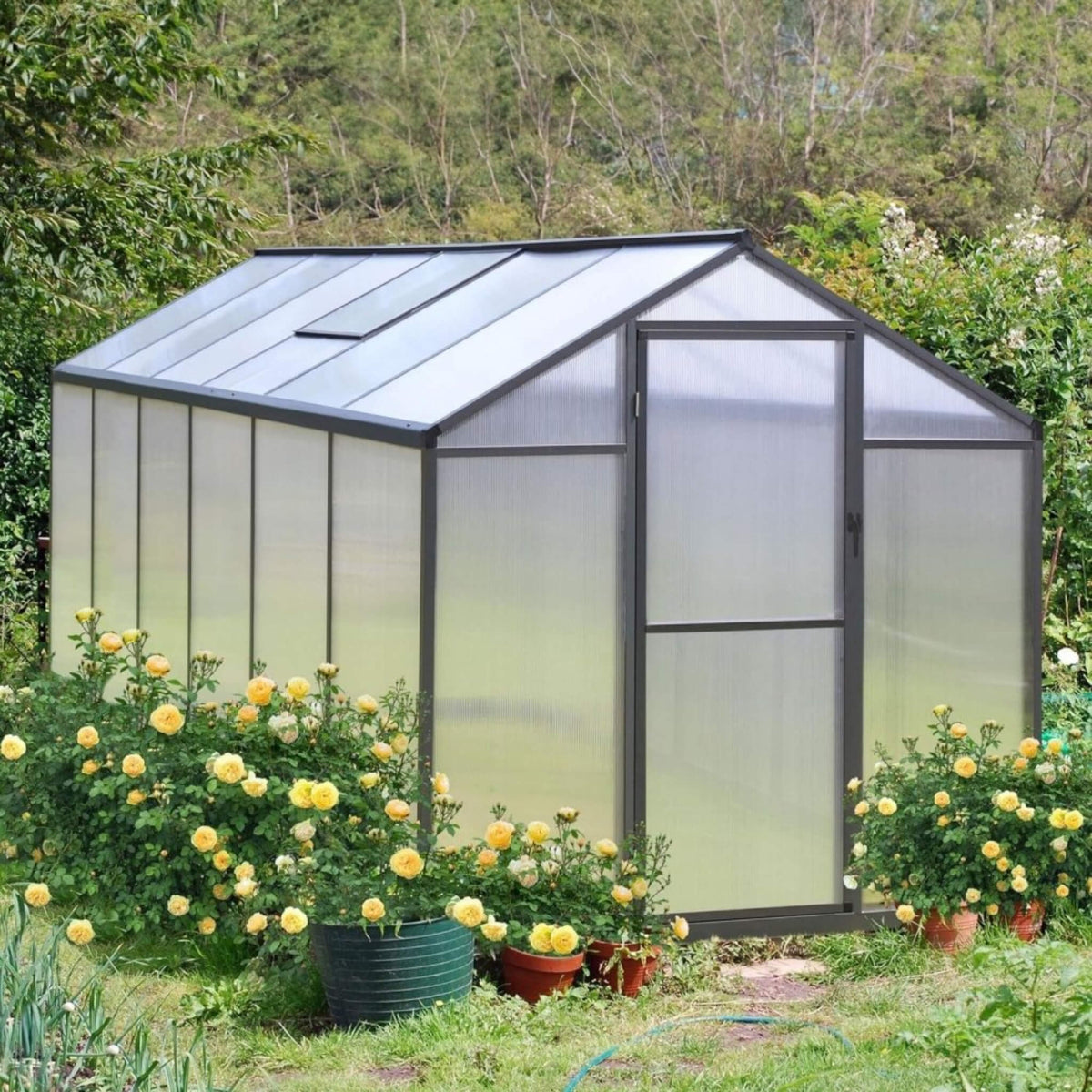 [06X12FT] Premium Polycarbonate Gray Walk-In Greenhouse Kit With Adjustable Vent And Lockable Door (SAK35264)
