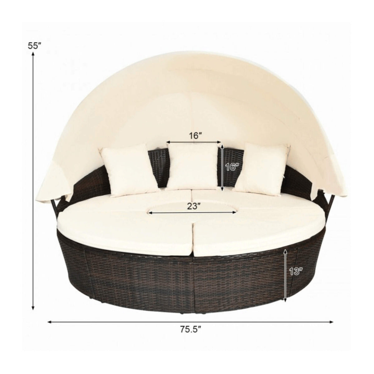 Alora Premium 76-Inch Round Outdoor Patio Rattan Daybed W/ Canopy & Table (SAK96418)