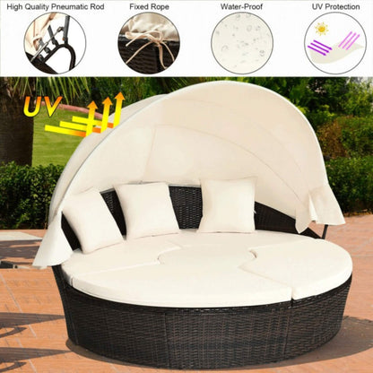Alora Premium 76-Inch Round Outdoor Patio Rattan Daybed W/ Canopy & Table (SAK96418)