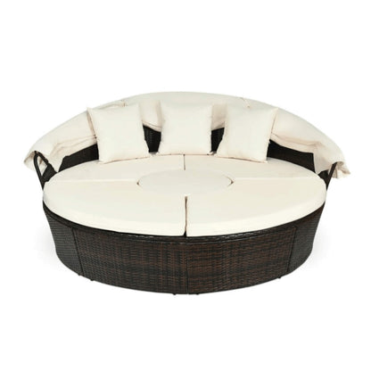 Alora Premium 76-Inch Round Outdoor Patio Rattan Daybed W/ Canopy & Table (SAK96418)
