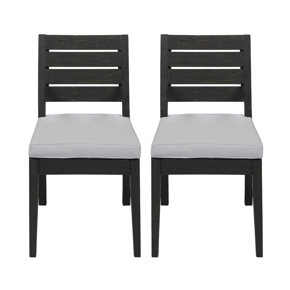 Outdoor Acacia Wood Armless Dining Chair with Cushions (Set of 2)