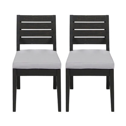 Outdoor Acacia Wood Armless Dining Chair with Cushions (Set of 2)