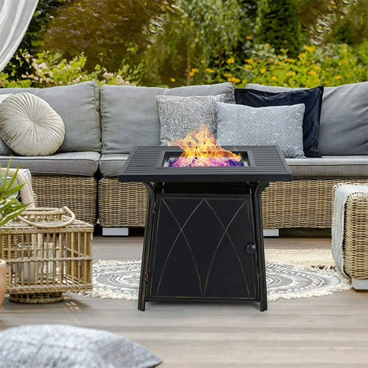 Sophia & William Outdoor Gas Fire Pit Table Set W/ Cushioned Swivel Dining Chairs, 5PCS (SAK63872)