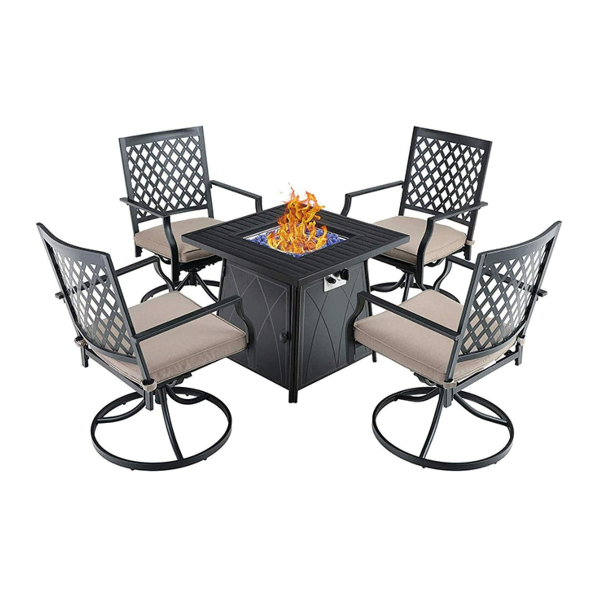Sophia & William Outdoor Gas Fire Pit Table Set W/ Cushioned Swivel Dining Chairs, 5PCS (SAK63872)
