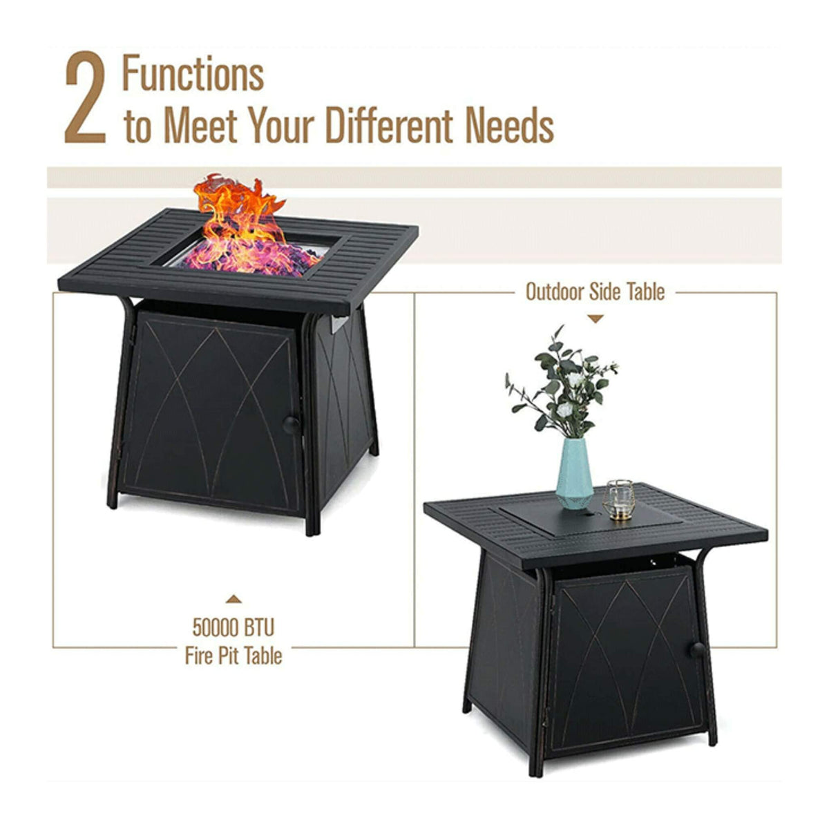 Sophia & William Outdoor Gas Fire Pit Table Set W/ Cushioned Swivel Dining Chairs, 5PCS (SAK63872)