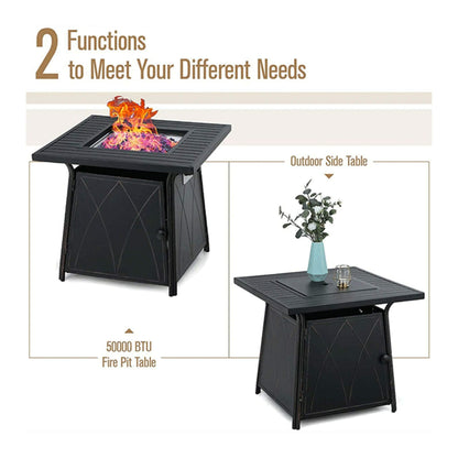 Sophia & William Outdoor Gas Fire Pit Table Set W/ Cushioned Swivel Dining Chairs, 5PCS (SAK63872)