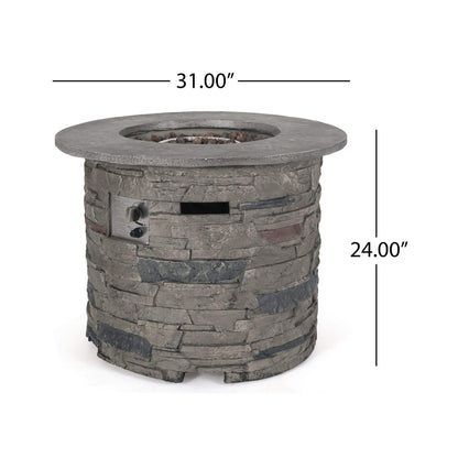 Alora 32-Inch Transitional Outdoor Concrete Round Propane Fire Pit Table, Gray (SAK48268)
