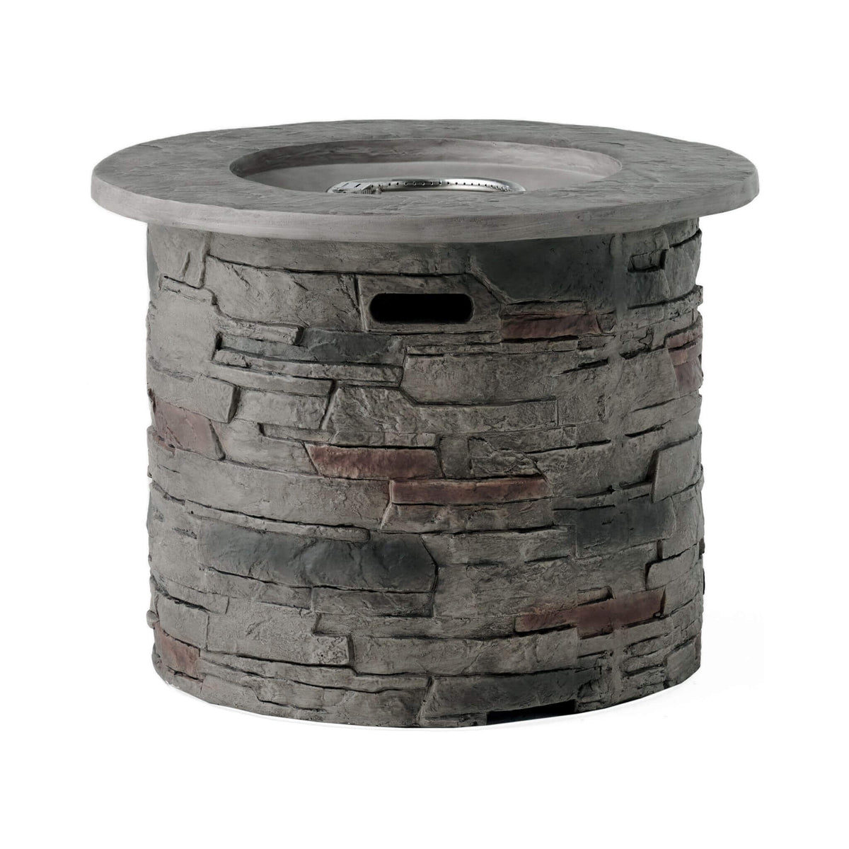 Alora 32-Inch Transitional Outdoor Concrete Round Propane Fire Pit Table, Gray (SAK48268)