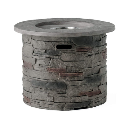 Alora 32-Inch Transitional Outdoor Concrete Round Propane Fire Pit Table, Gray (SAK48268)