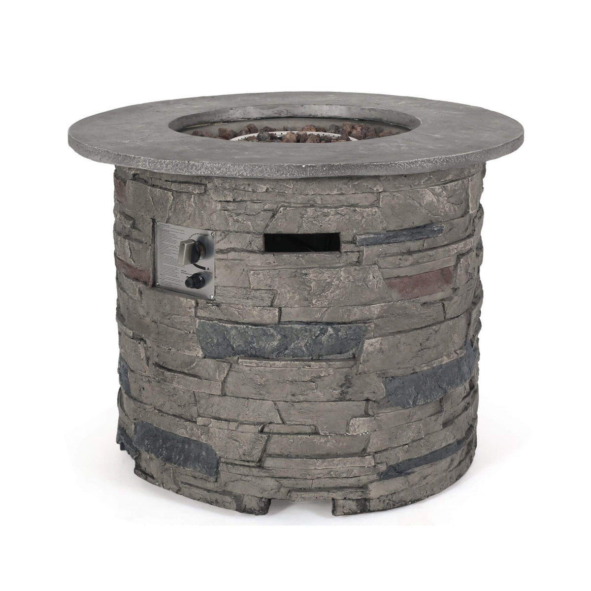 Alora 32-Inch Transitional Outdoor Concrete Round Propane Fire Pit Table, Gray (SAK48268)