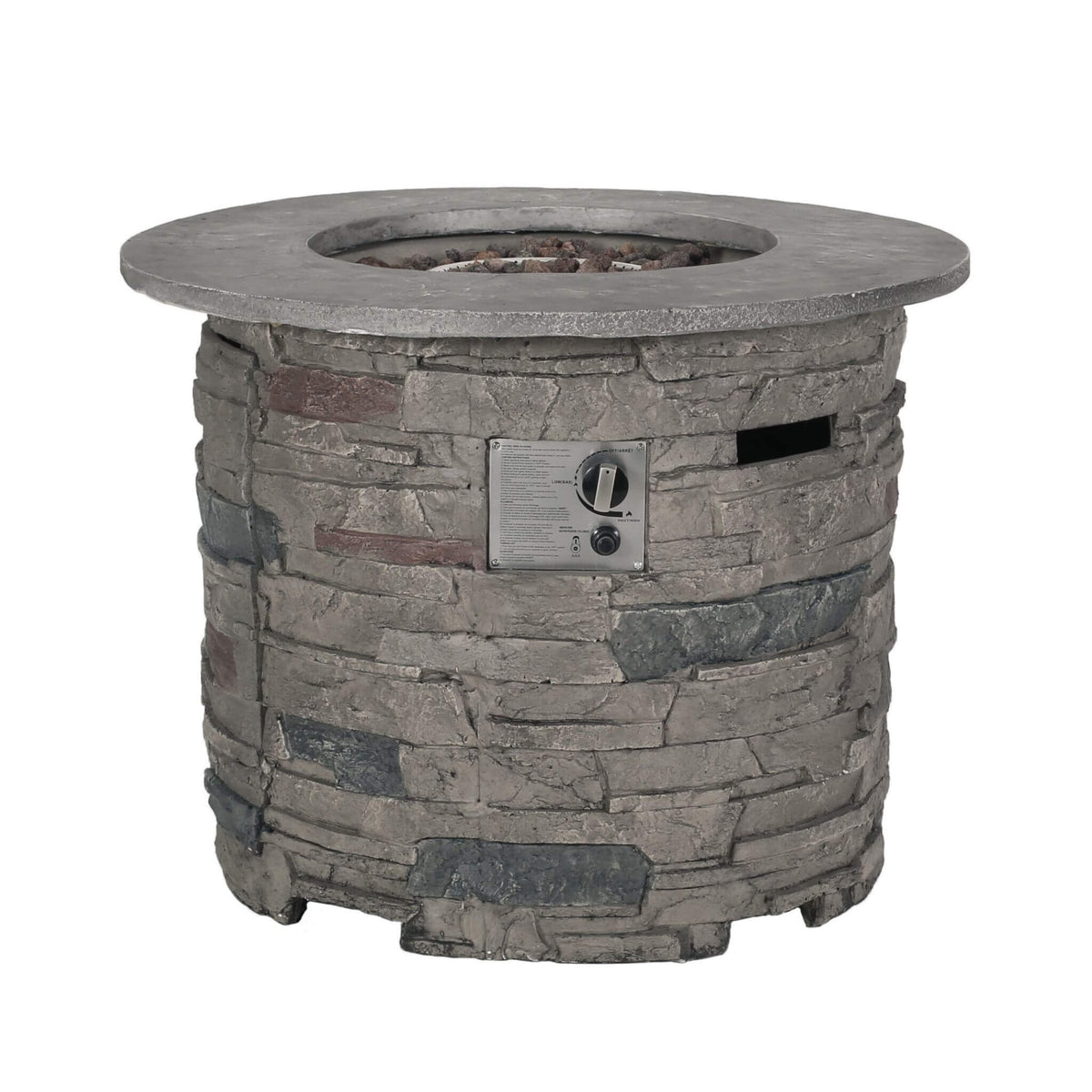 Alora 32-Inch Transitional Outdoor Concrete Round Propane Fire Pit Table, Gray (SAK48268)