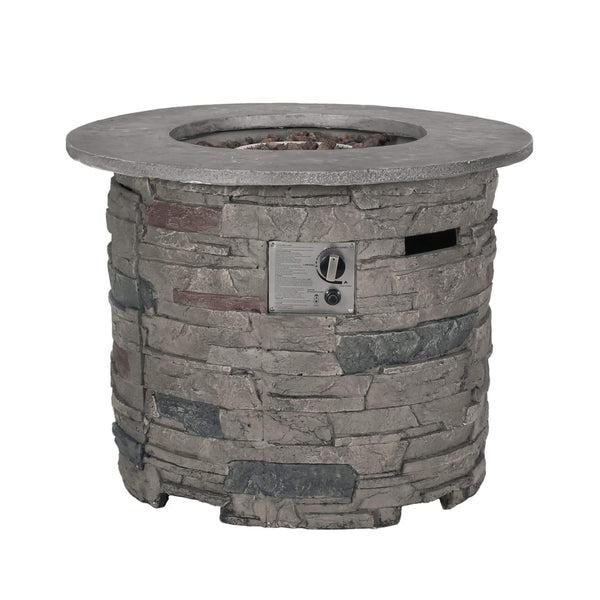 Alora 32-Inch Transitional Outdoor Concrete Round Propane Fire Pit Table, Gray (SAK48268)