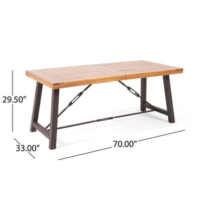Outdoor Acacia Wood Metal Base Dining Table - Teak