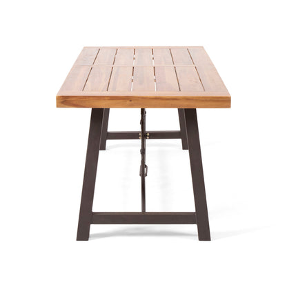Outdoor Acacia Wood Metal Base Dining Table - Teak