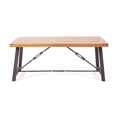 Outdoor Acacia Wood Metal Base Dining Table - Teak